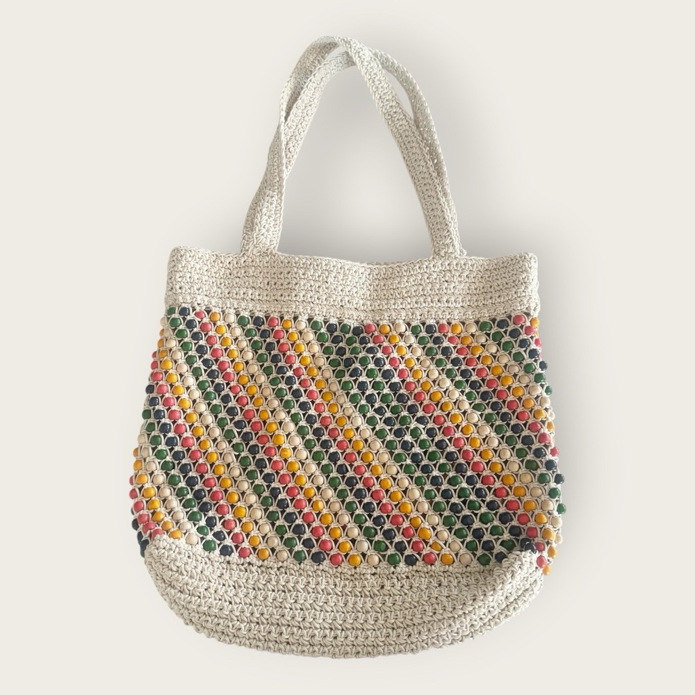 Madewell Beaded Crochet Tote Bag Natural Rainbow Boho Chic 70s Revival Festival